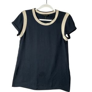 Rag & Bone Colorblock Merino Triacetate‎ Wool Scoop Neck Short Sleeve Blouse XS